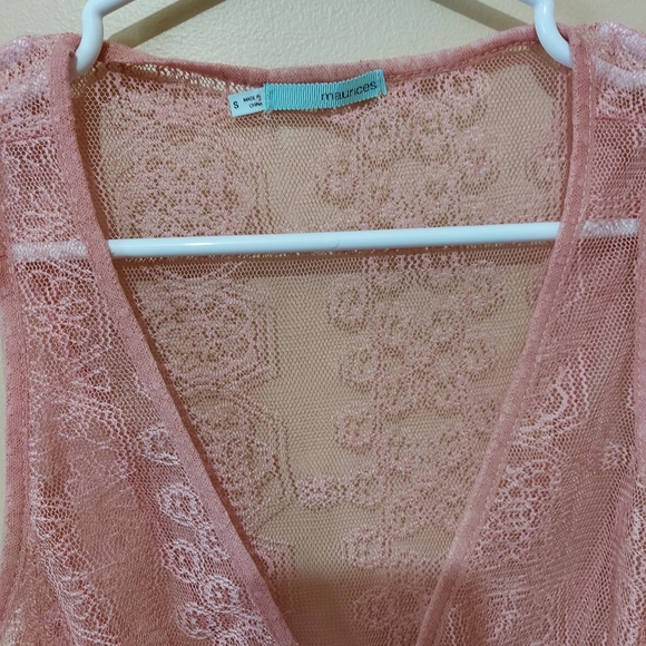 Maurices Sheer Pink Lace High Low Tie Up Tank - Picture 4 of 6